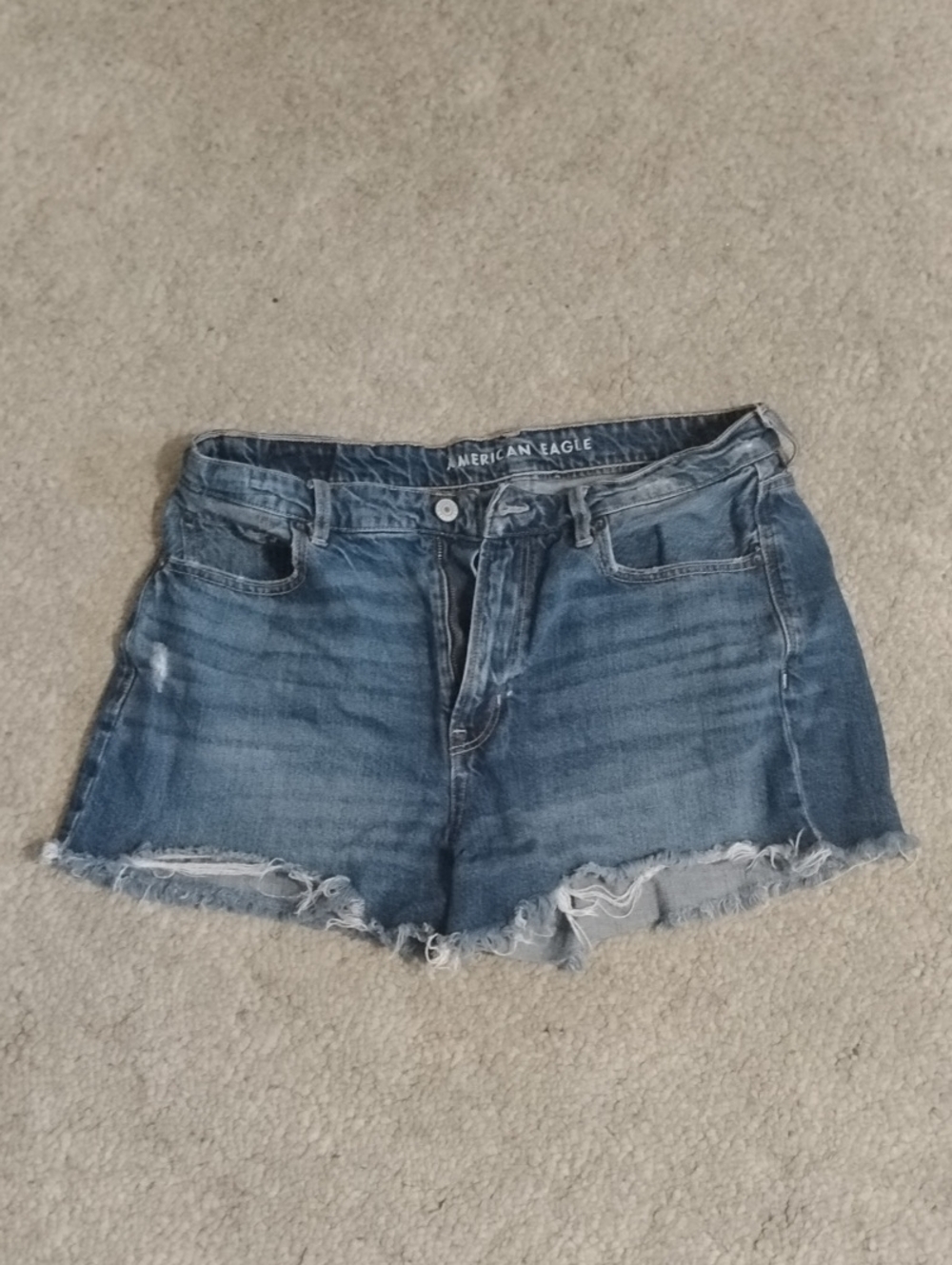 American Eagle Outfitters Women's Frayed Hem Denim Shorts - Blue Wash